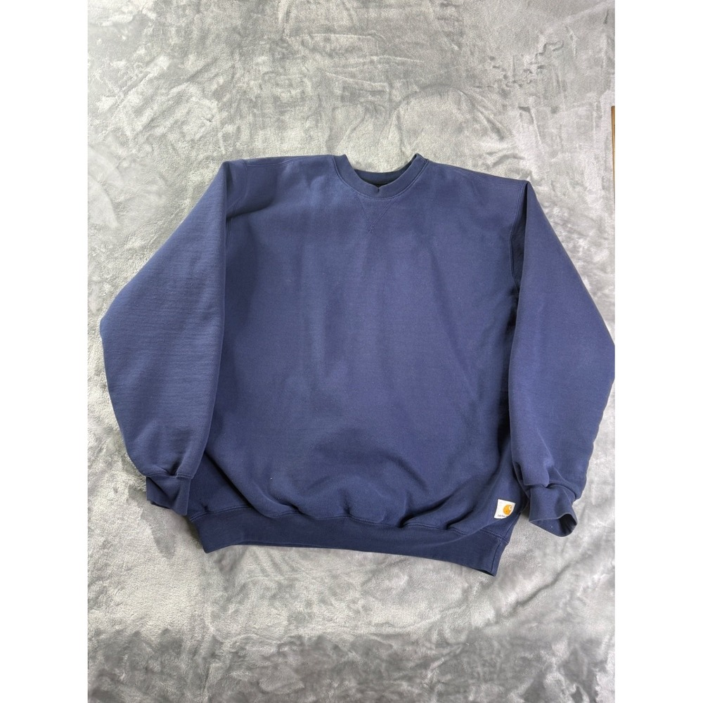 Vintage Carhartt Thermal Lined Crewneck Sweatshirt Mens 2XL Navy Blue Workwear